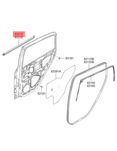 Listwa zgarniająca drzwi tylnych prawych - Hyundai Getz - 832201C001 83220-1C001