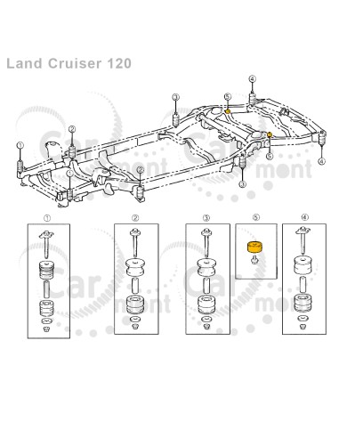 Poduszka ramy (5) (6) - Toyota Land Cruiser 90 120 - 52216-60010 5221660010 - Stelox