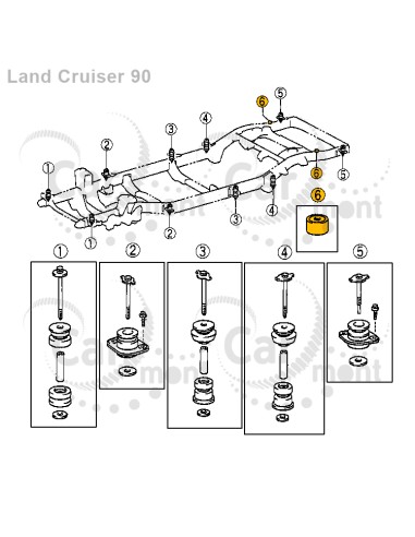 Poduszka ramy (5) (6) - Toyota Land Cruiser 90 120 - 52216-60010 5221660010 - Stelox