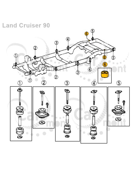 Poduszka ramy (5) (6) - Toyota Land Cruiser 90 120 - 52216-60010 5221660010 - Stelox